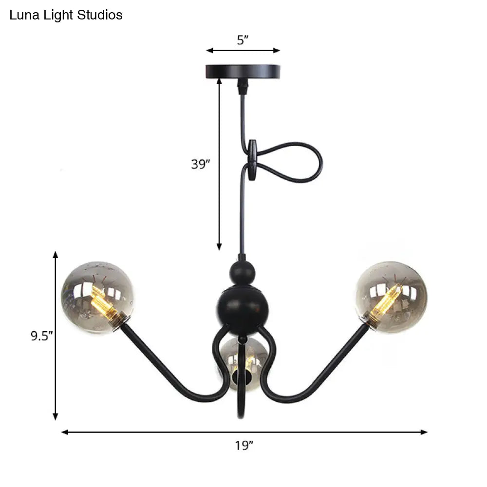 Industrial 3-Head Hanging Chandelier with Amber/Clear Glass Shades - Black/Chrome Finish, Orbit Ceiling Lighting