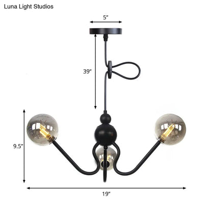 Industrial 3-Head Hanging Chandelier with Amber/Clear Glass Shades - Black/Chrome Finish, Orbit Ceiling Lighting