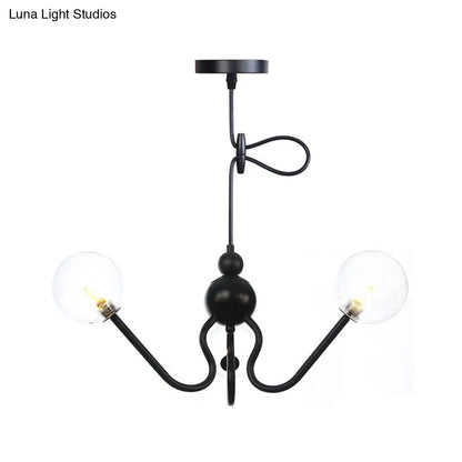 Industrial 3-Head Hanging Chandelier with Amber/Clear Glass Shades - Black/Chrome Finish, Orbit Ceiling Lighting