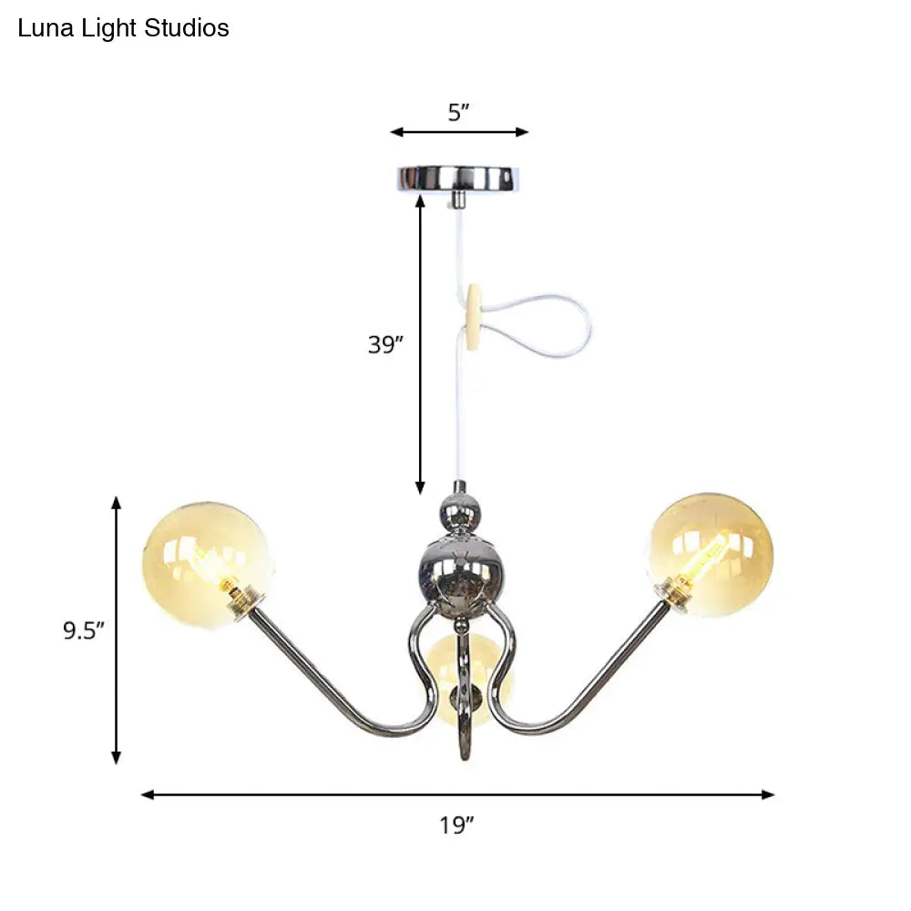 Industrial 3-Head Hanging Chandelier with Amber/Clear Glass Shades - Black/Chrome Finish, Orbit Ceiling Lighting