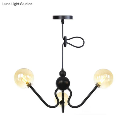 Industrial 3-Head Hanging Chandelier with Amber/Clear Glass Shades - Black/Chrome Finish, Orbit Ceiling Lighting