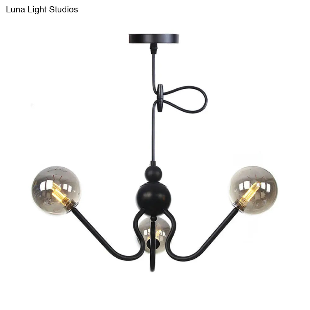 Industrial 3-Head Hanging Chandelier with Amber/Clear Glass Shades - Black/Chrome Finish, Orbit Ceiling Lighting