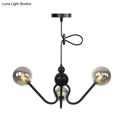 Industrial 3-Head Hanging Chandelier with Amber/Clear Glass Shades - Black/Chrome Finish, Orbit Ceiling Lighting