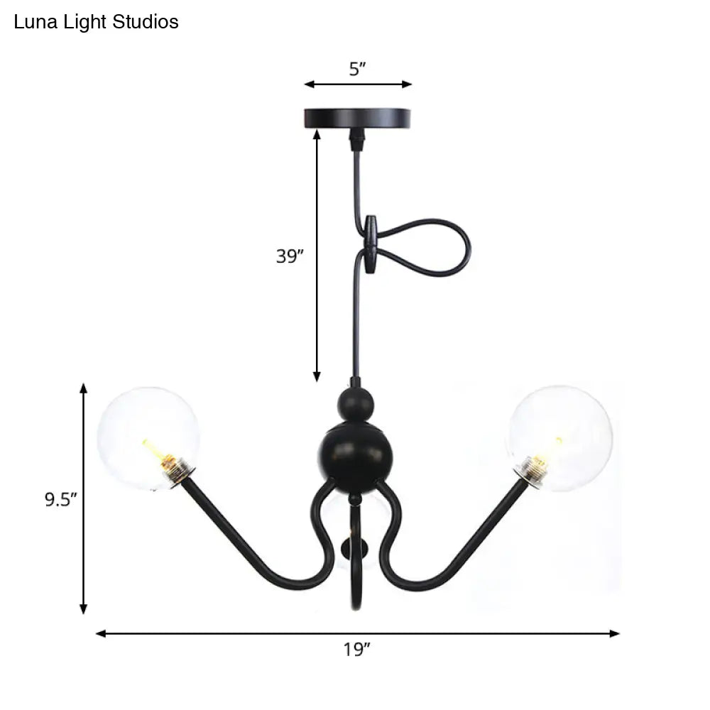 Industrial 3-Head Hanging Chandelier with Amber/Clear Glass Shades - Black/Chrome Finish, Orbit Ceiling Lighting