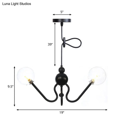 Industrial 3-Head Hanging Chandelier with Amber/Clear Glass Shades - Black/Chrome Finish, Orbit Ceiling Lighting