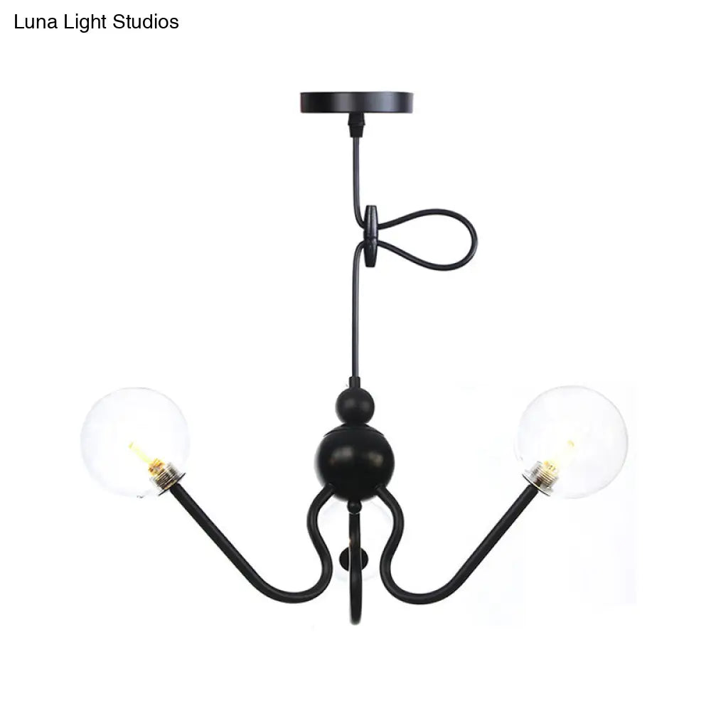 Industrial 3-Head Hanging Chandelier with Amber/Clear Glass Shades - Black/Chrome Finish, Orbit Ceiling Lighting