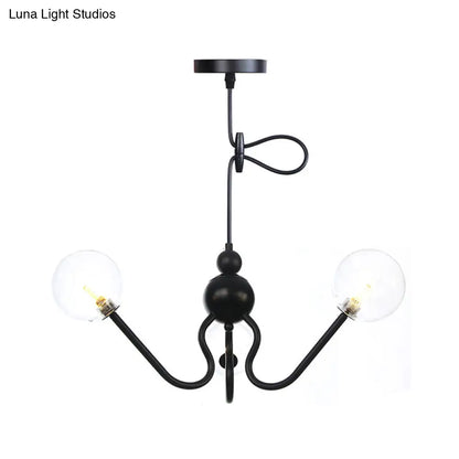 Industrial 3-Head Hanging Chandelier with Amber/Clear Glass Shades - Black/Chrome Finish, Orbit Ceiling Lighting