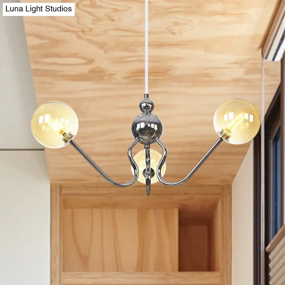 Industrial 3-Head Hanging Chandelier with Amber/Clear Glass Shades - Black/Chrome Finish, Orbit Ceiling Lighting