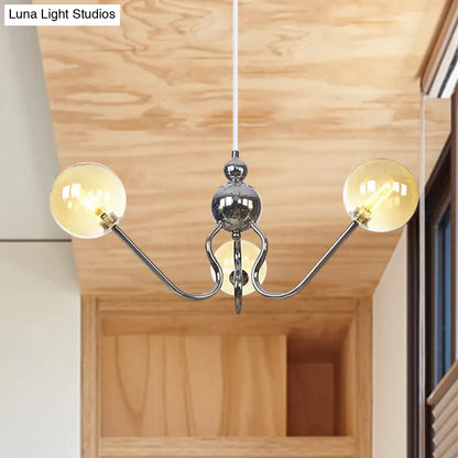 Industrial 3-Head Hanging Chandelier with Amber/Clear Glass Shades - Black/Chrome Finish, Orbit Ceiling Lighting