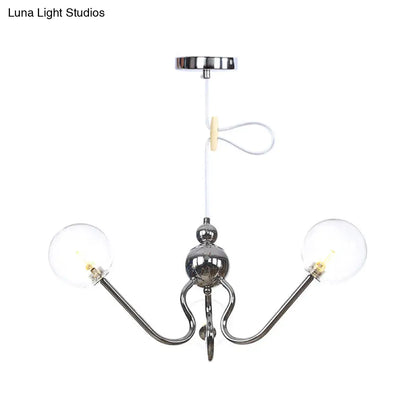 Industrial 3-Head Hanging Chandelier with Amber/Clear Glass Shades - Black/Chrome Finish, Orbit Ceiling Lighting