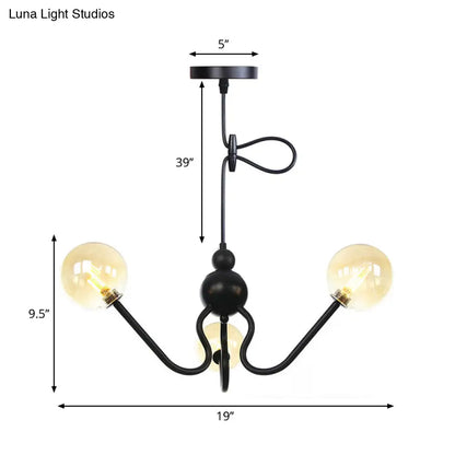 Industrial 3-Head Hanging Chandelier with Amber/Clear Glass Shades - Black/Chrome Finish, Orbit Ceiling Lighting