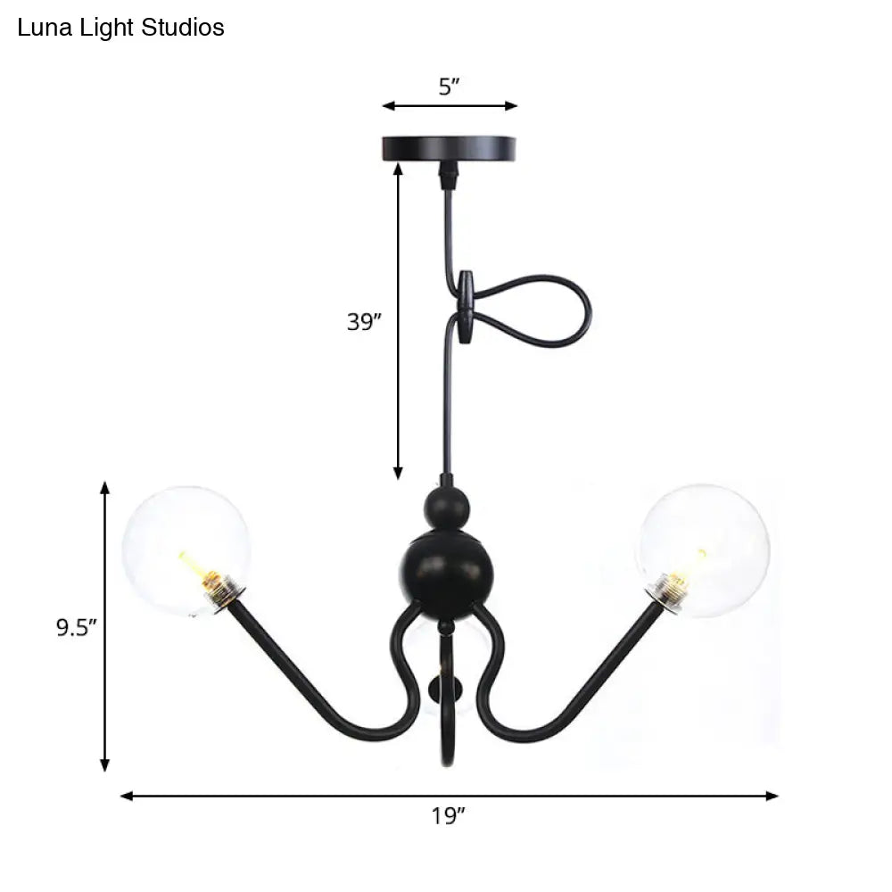Industrial 3-Head Hanging Chandelier with Amber/Clear Glass Shades - Black/Chrome Finish, Orbit Ceiling Lighting