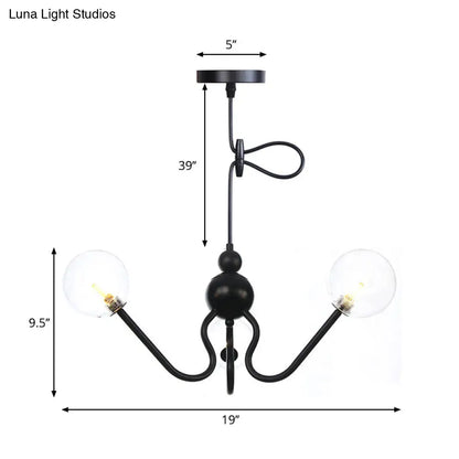 Industrial 3-Head Hanging Chandelier with Amber/Clear Glass Shades - Black/Chrome Finish, Orbit Ceiling Lighting