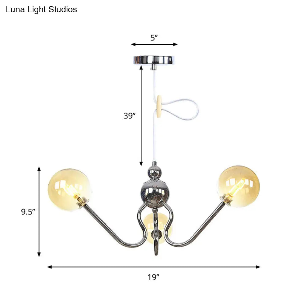Industrial 3-Head Hanging Chandelier with Amber/Clear Glass Shades - Black/Chrome Finish, Orbit Ceiling Lighting