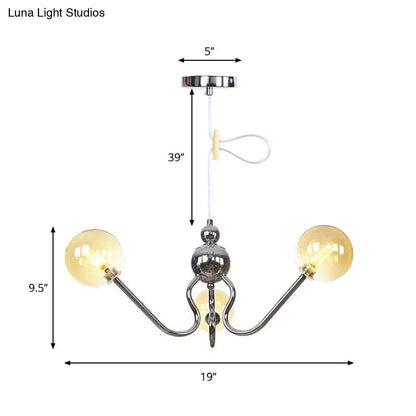 Industrial 3-Head Hanging Chandelier with Amber/Clear Glass Shades - Black/Chrome Finish, Orbit Ceiling Lighting
