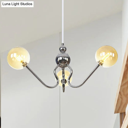 Industrial 3-Head Hanging Chandelier with Amber/Clear Glass Shades - Black/Chrome Finish, Orbit Ceiling Lighting