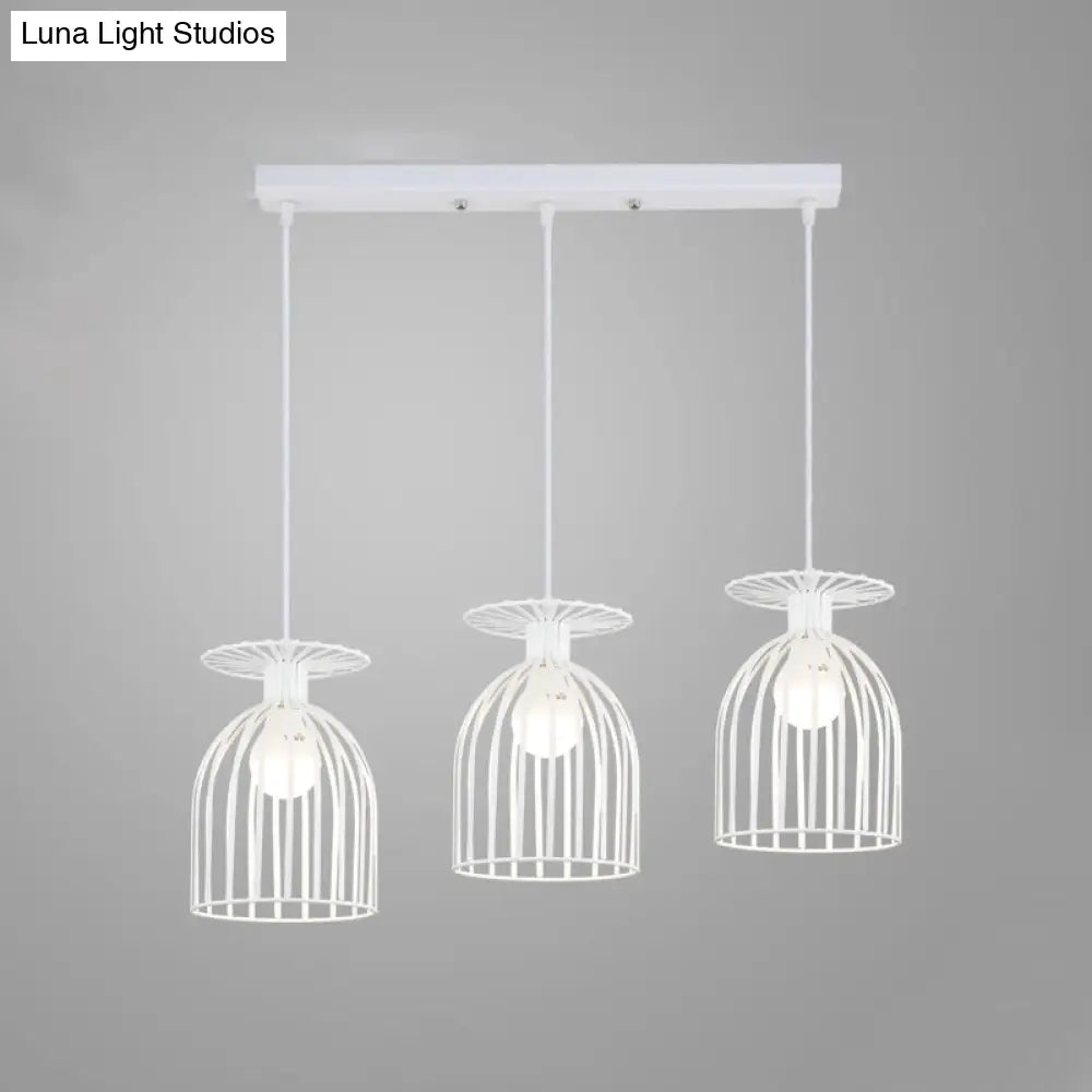 Industrial 3-Head Metal Wine Glass Pendant Light with Wire Guard for Living Room in White