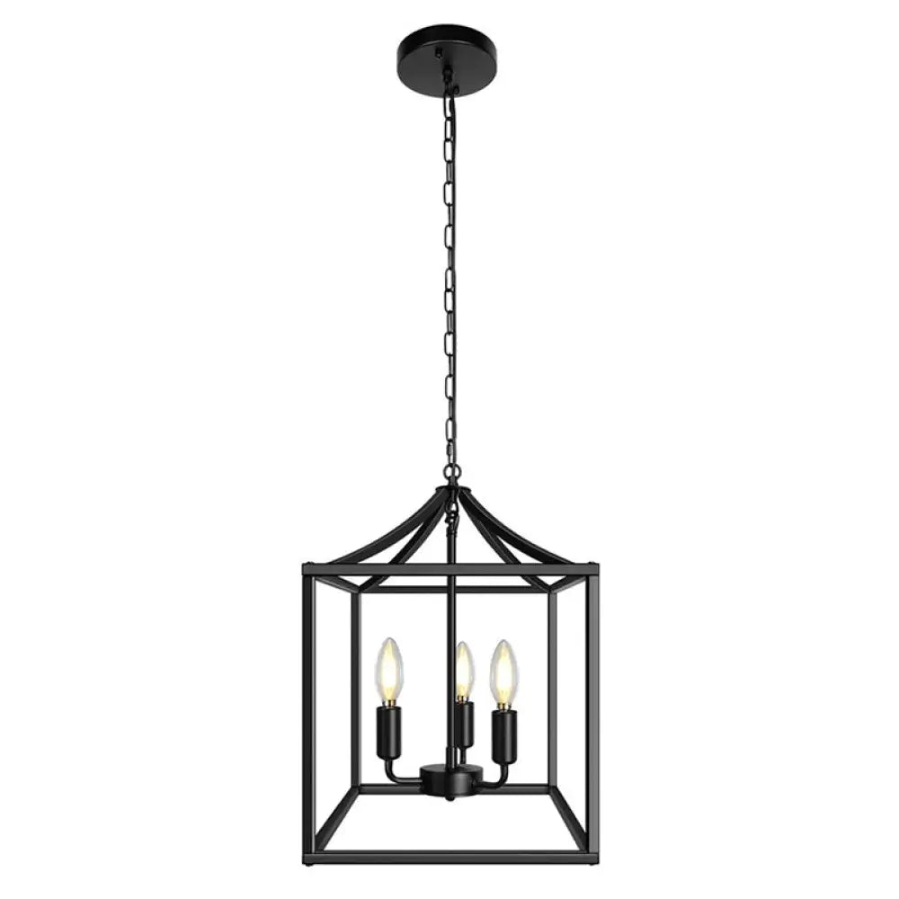 Industrial 3-Light Chandelier with Black/Gold Iron Cage Pendant for Kitchen Ceiling