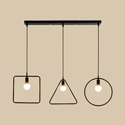 Industrial 3-Light Geometric Metal Frame Pendant with Black Finish for Dining Room Ceiling