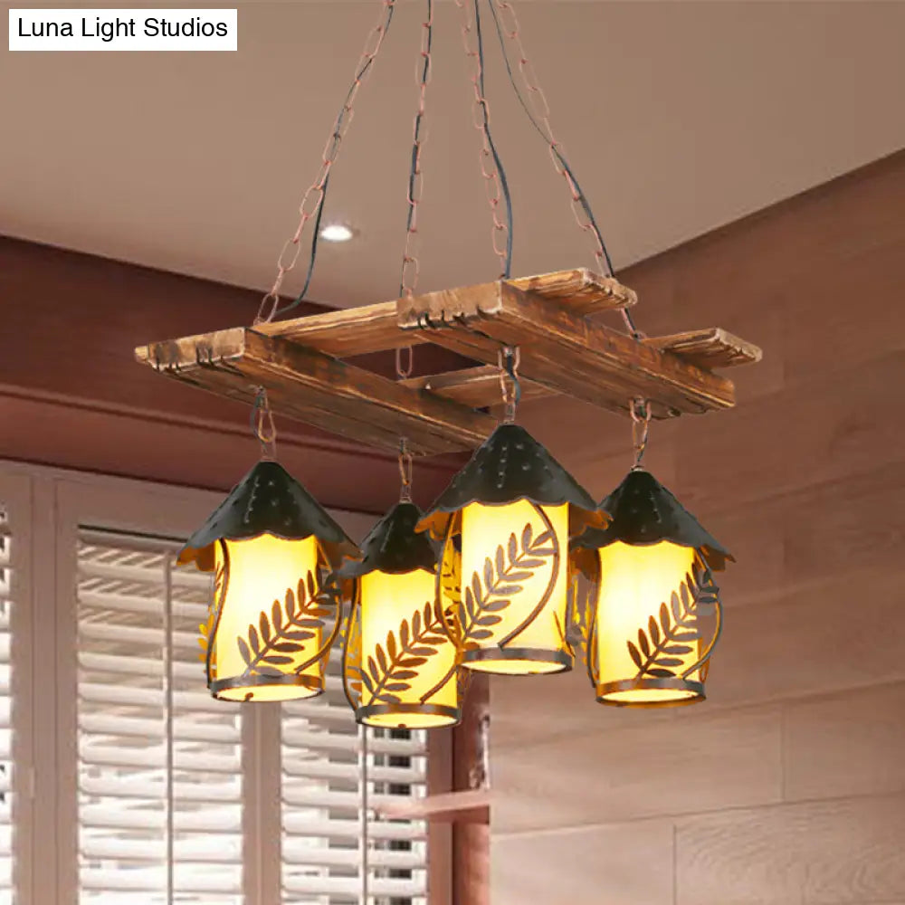 DecorBites™ Industrial 4-Light White Fabric/Clear Glass Island Chandelier - Warehouse Pendant with Metal Arm