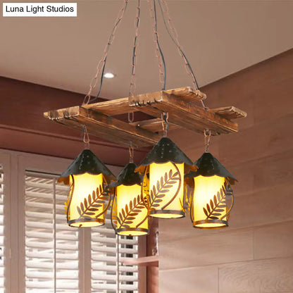 DecorBites™ Industrial 4-Light White Fabric/Clear Glass Island Chandelier - Warehouse Pendant with Metal Arm