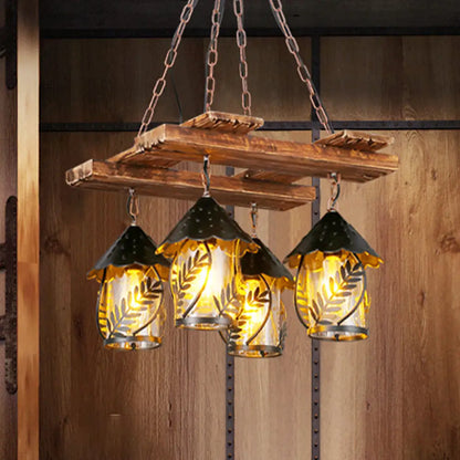 DecorBites™ Industrial 4-Light White Fabric/Clear Glass Island Chandelier - Warehouse Pendant with Metal Arm