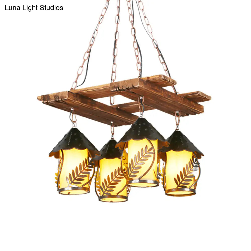 DecorBites™ Industrial 4-Light White Fabric/Clear Glass Island Chandelier - Warehouse Pendant with Metal Arm