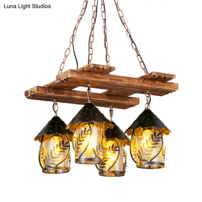 DecorBites™ Industrial 4-Light White Fabric/Clear Glass Island Chandelier - Warehouse Pendant with Metal Arm