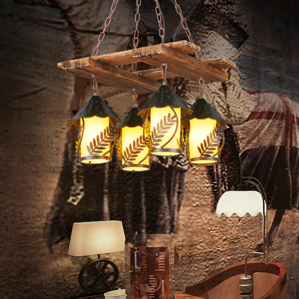 DecorBites™ Industrial 4-Light White Fabric/Clear Glass Island Chandelier - Warehouse Pendant with Metal Arm