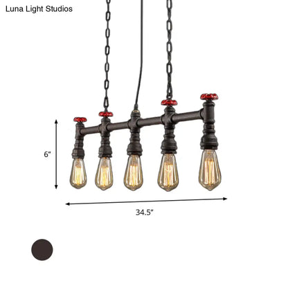 DecorBites™ Industrial 5-Head Iron Bare Bulb Island Lighting: Adjustable Ceiling Light Fixture for Dining Room with Pipe and Valve
