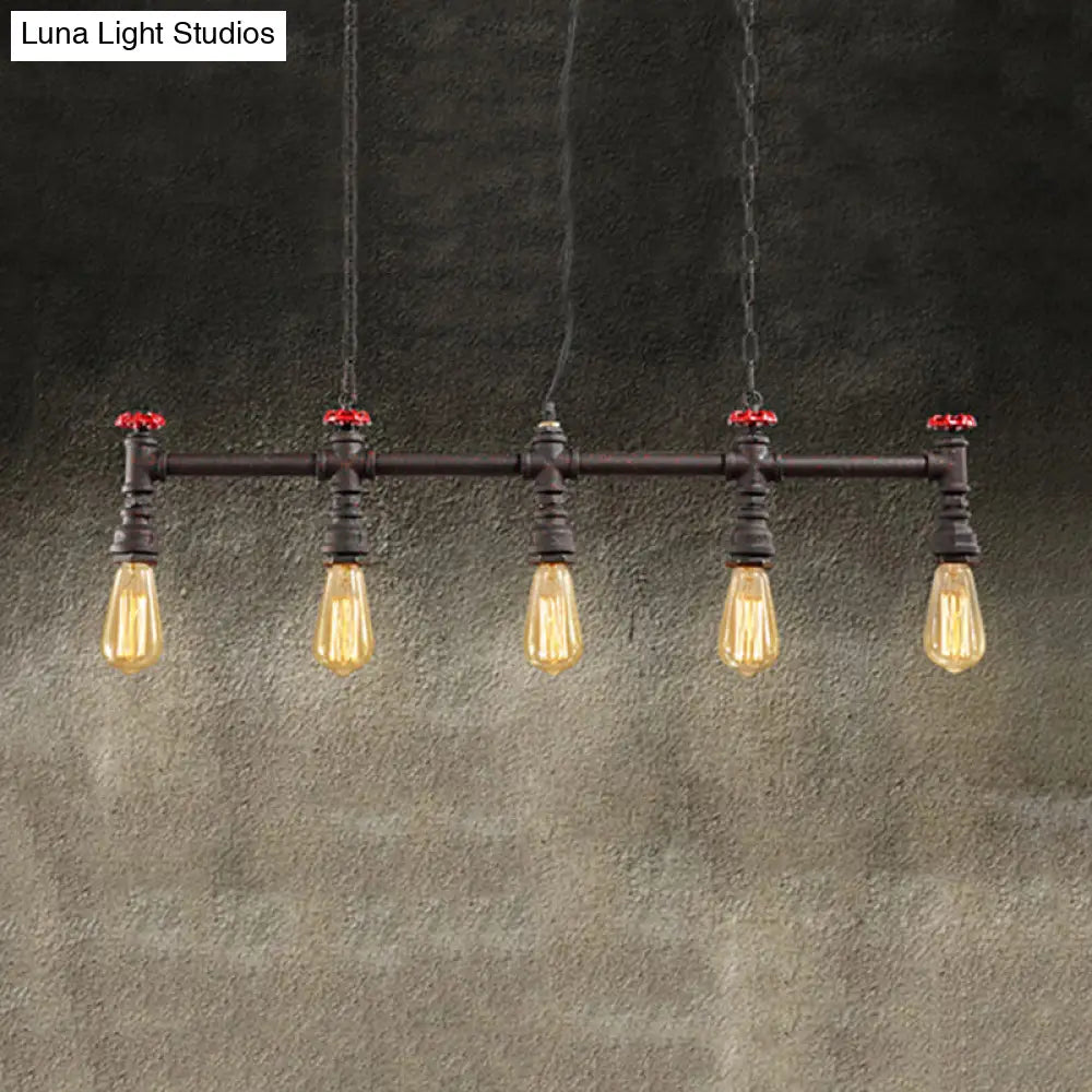 DecorBites™ Industrial 5-Head Iron Bare Bulb Island Lighting: Adjustable Ceiling Light Fixture for Dining Room with Pipe and Valve