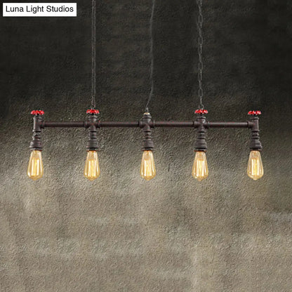 DecorBites™ Industrial 5-Head Iron Bare Bulb Island Lighting: Adjustable Ceiling Light Fixture for Dining Room with Pipe and Valve