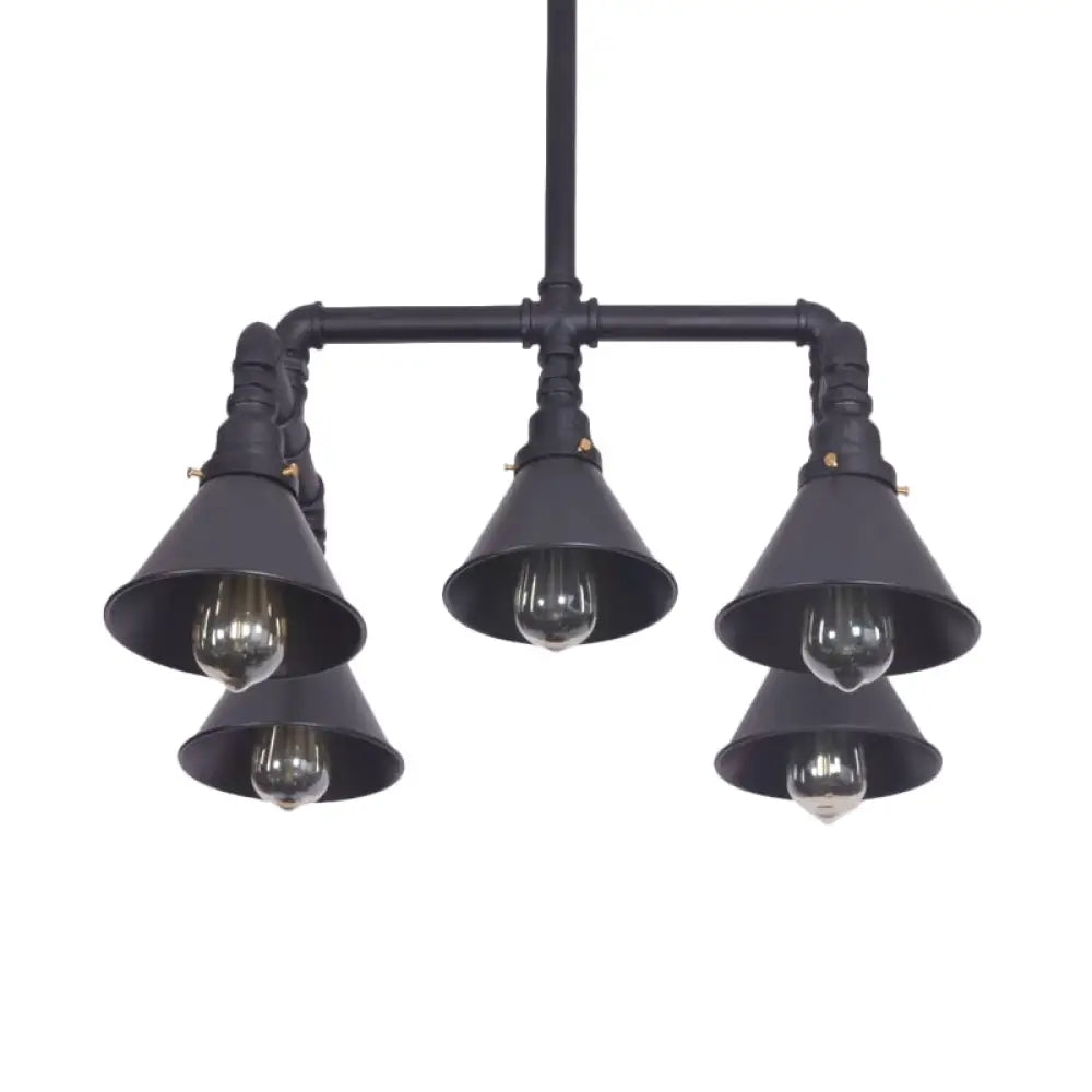 Industrial 5-Light Chandelier with Metal Shade in Black/Copper for Living Rooms