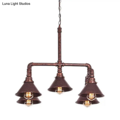 Industrial 5-Light Chandelier with Metal Shade in Black/Copper for Living Rooms