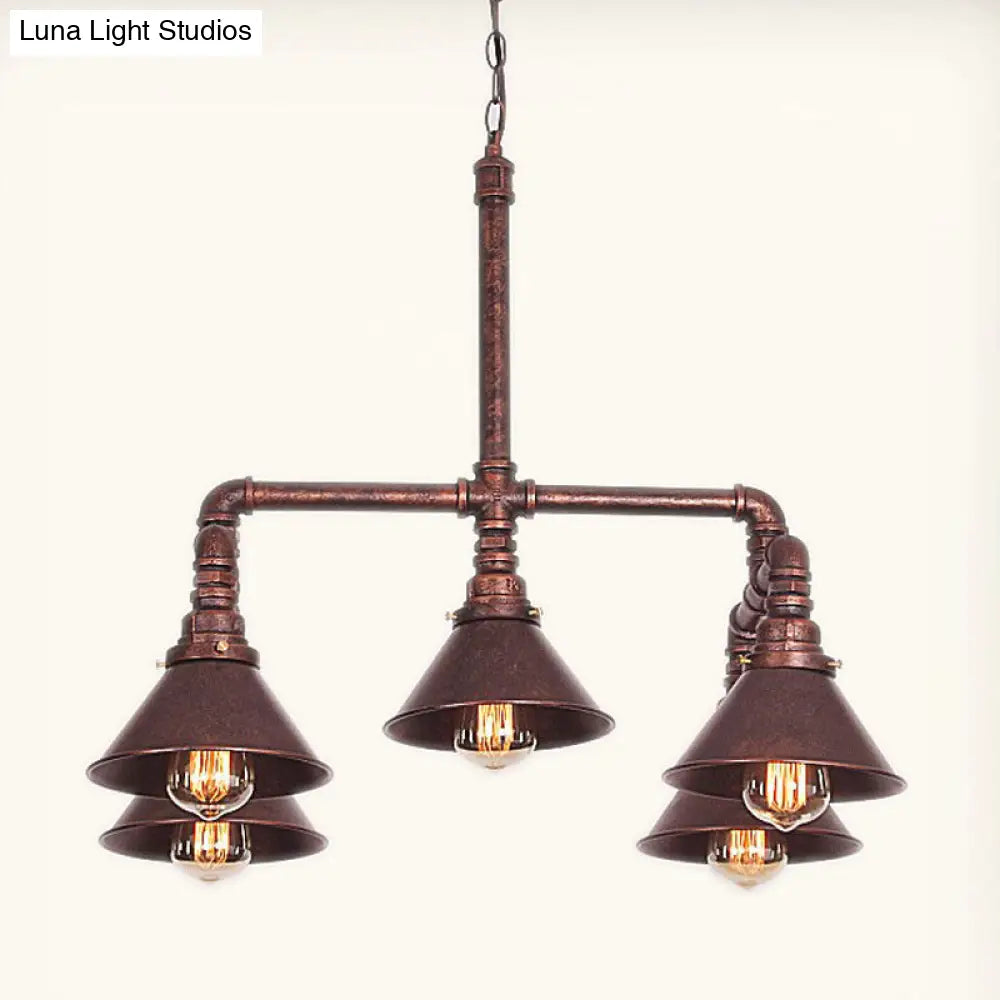Industrial 5-Light Chandelier with Metal Shade in Black/Copper for Living Rooms
