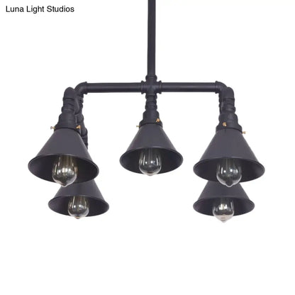 Industrial 5-Light Chandelier with Metal Shade in Black/Copper for Living Rooms