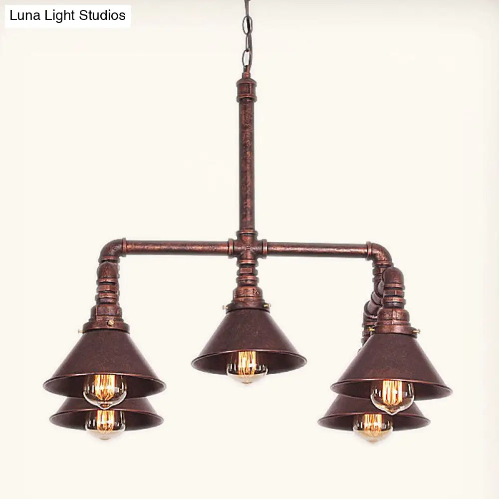 Industrial 5-Light Chandelier with Metal Shade in Black/Copper for Living Rooms