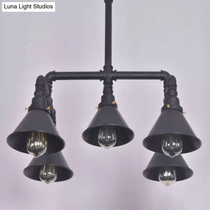 Industrial 5-Light Chandelier with Metal Shade in Black/Copper for Living Rooms