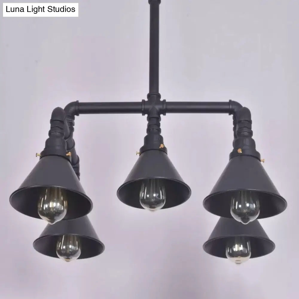 Industrial 5-Light Chandelier with Metal Shade in Black/Copper for Living Rooms