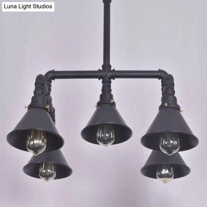 Industrial 5-Light Chandelier with Metal Shade in Black/Copper for Living Rooms