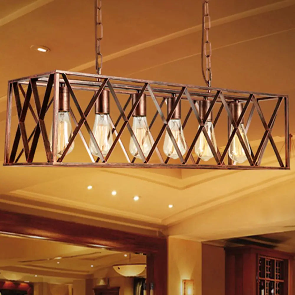 DecorBites™ Industrial 6-Light Metal Cross Pendant Light with Weathered Copper Finish for Dining Rooms