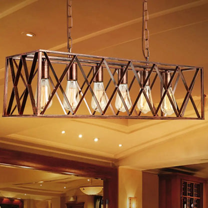 DecorBites™ Industrial 6-Light Metal Cross Pendant Light with Weathered Copper Finish for Dining Rooms