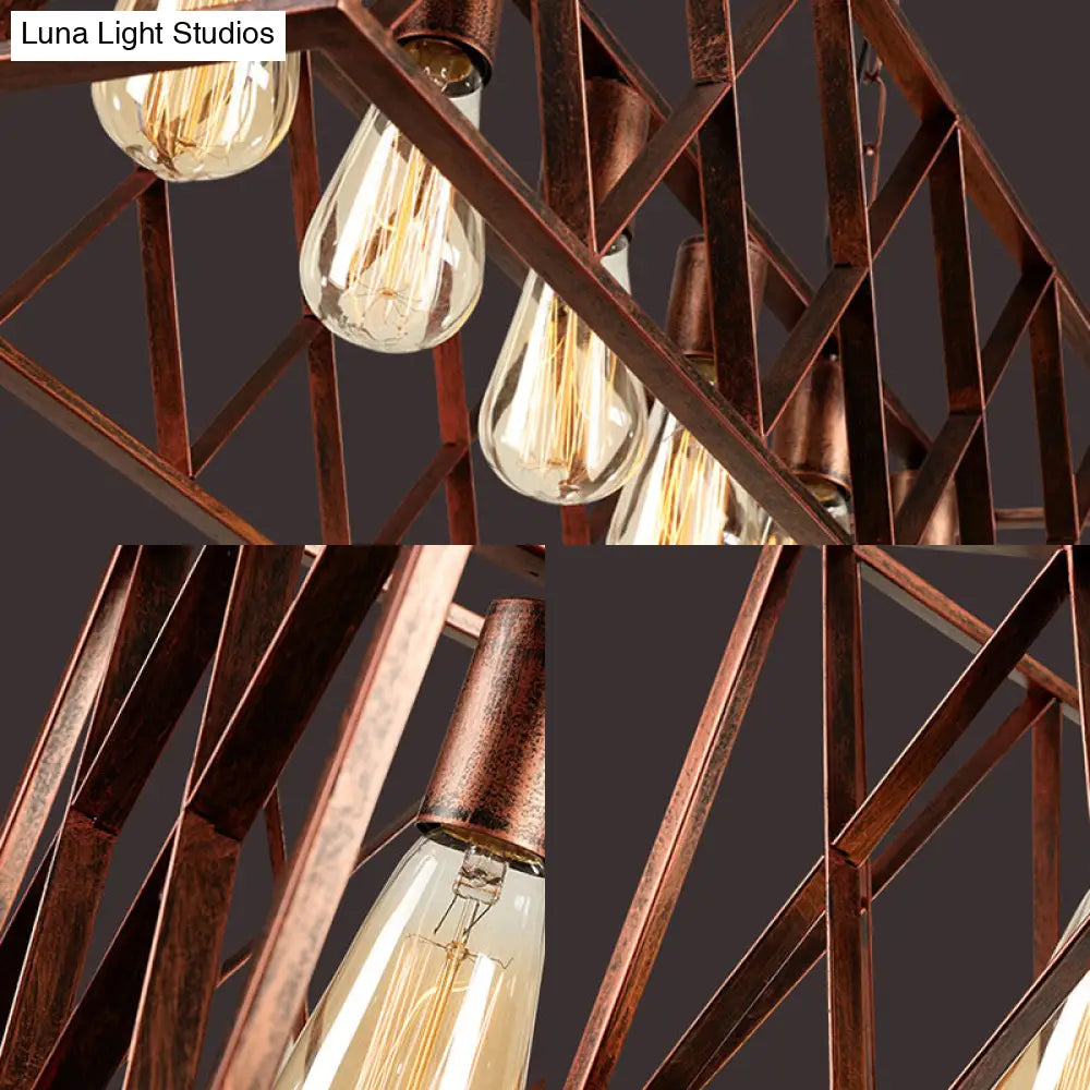 DecorBites™ Industrial 6-Light Metal Cross Pendant Light with Weathered Copper Finish for Dining Rooms