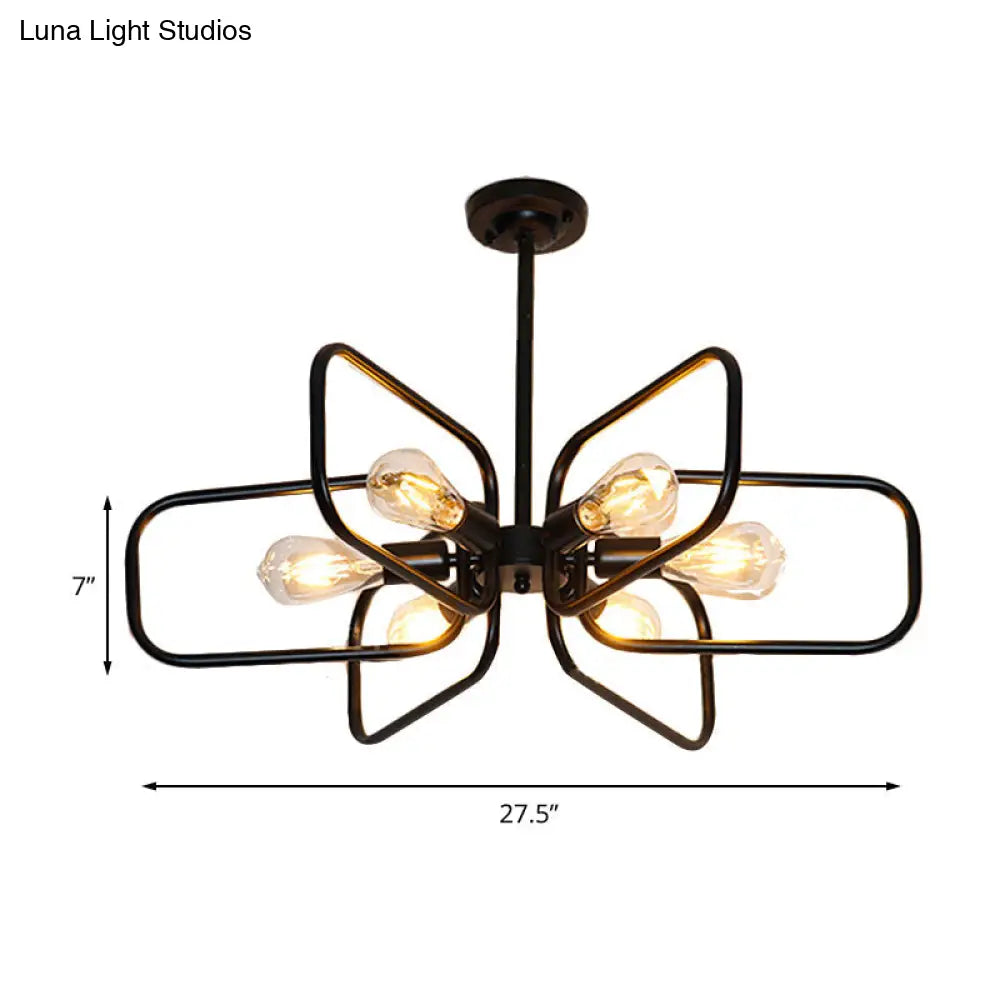 Industrial 6-Light Metallic Chandelier Pendant Lamp in Black