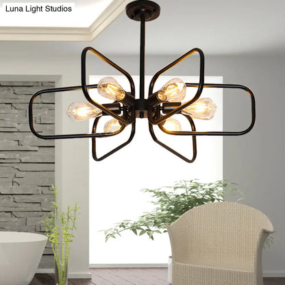 Industrial 6-Light Metallic Chandelier Pendant Lamp in Black