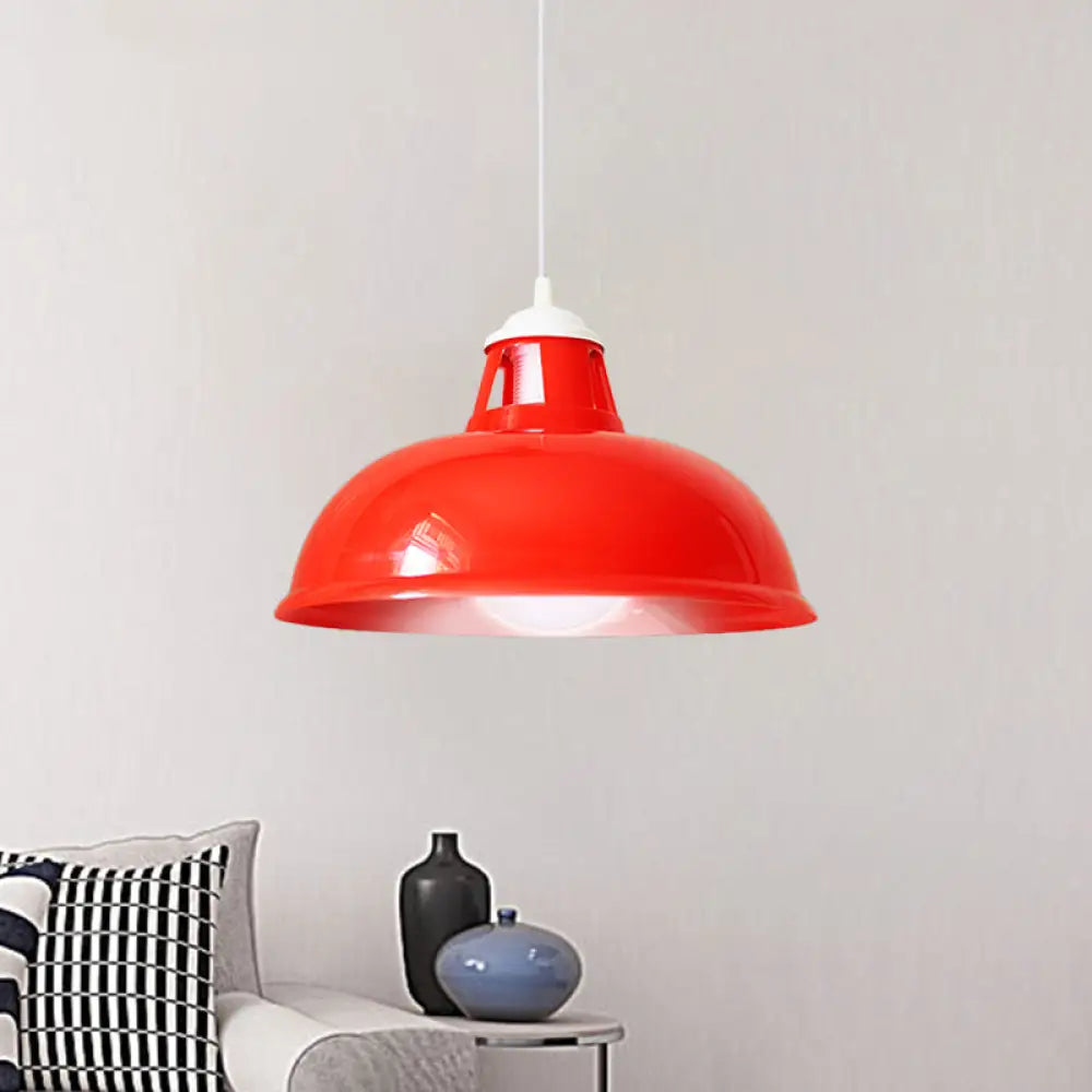 Industrial Acrylic Red Bowl Hanging Light Fixture - Modern 1-Light Bedroom Suspended Lamp