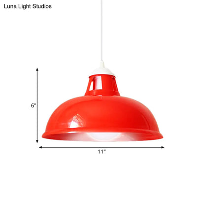 Industrial Acrylic Red Bowl Hanging Light Fixture - Modern 1-Light Bedroom Suspended Lamp