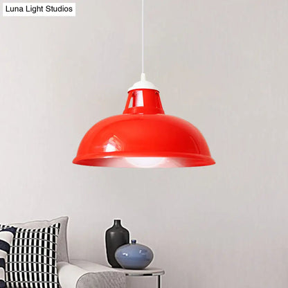 Industrial Acrylic Red Bowl Hanging Light Fixture - Modern 1-Light Bedroom Suspended Lamp