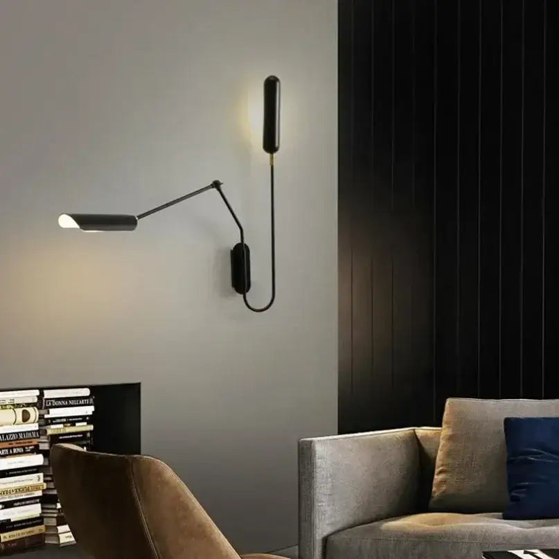 Black minimalist industrial adjustable led wall lamp with slender articulated arm for bedroom reading decorbites industrial adjustable