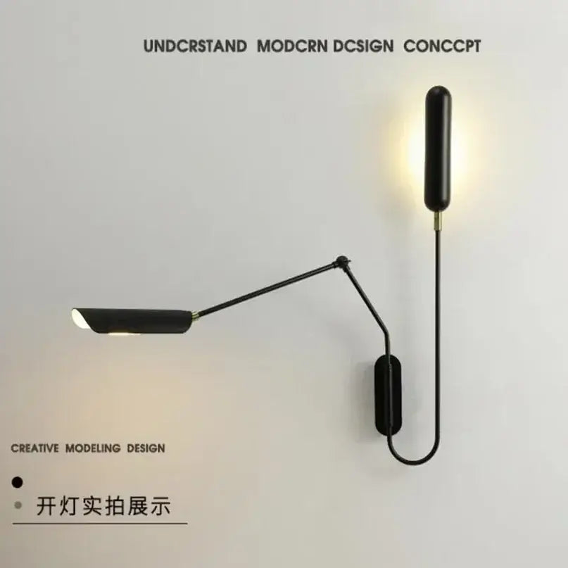Black minimalist decorbites industrial adjustable led wall lamp with sleek articulated arm and warm reading light